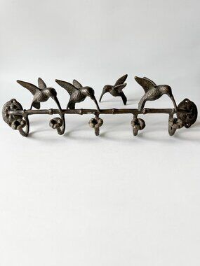 Vintage Solid Cast Brass/Bronze Hummingbird Wall Hook Rack Sculptural 3D Design